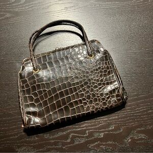 Vintage Brown Frame Top Handle Clutch with Gold Trim